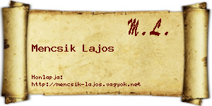 Mencsik Lajos névjegykártya